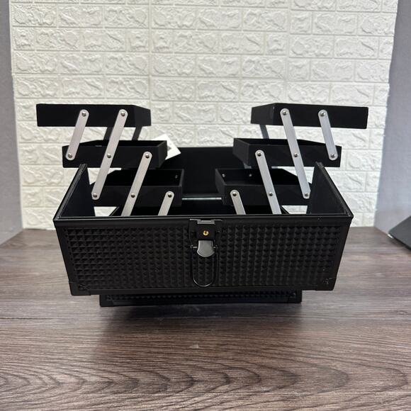 Large Makeup Train Case Cosmetics Organizer Portable Extendable Tray Matte Black - Picture 7 of 11